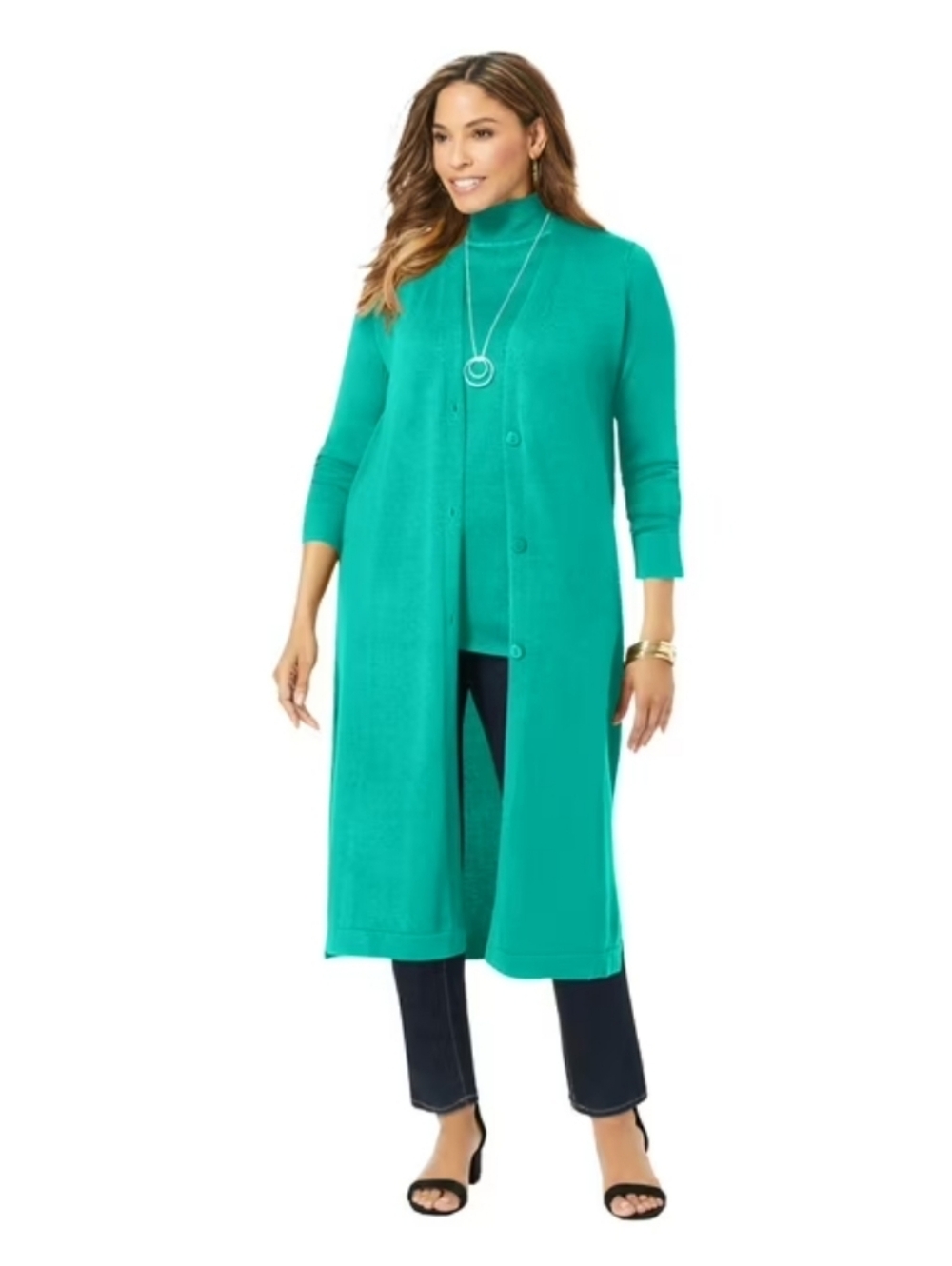 NEW Jessica London Plus Size Fine Gauge Duster Cardigan Sweater Teal 18/20 NWOT